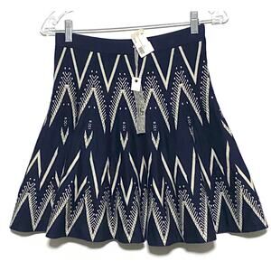 YA Los Angeles Aztec Navy Knit Skirt M Southwest Geometric Coastal Boho Chic NWT